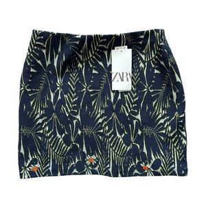 Zara NWT Women's Navy Leaf Print Mini Skirt